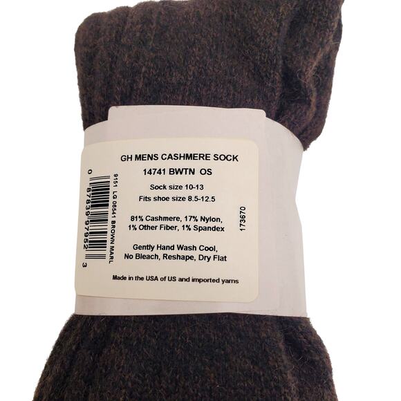 Mens Ribbed 81% Cashmere Mid Calf Socks 10-13 Warm Cozy Garnet Hill Brown Marl - Picture 4 of 7